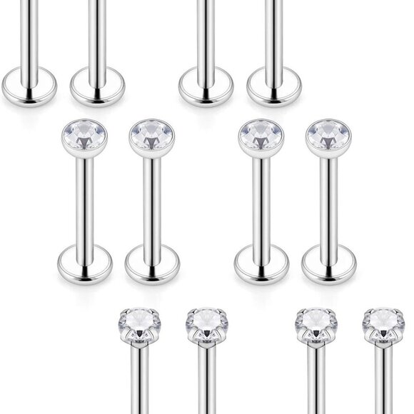 Jewelry - Tragus Earrings 16G Surgical Steel Cartilage Conch Helix Studs Piercing Clear Di